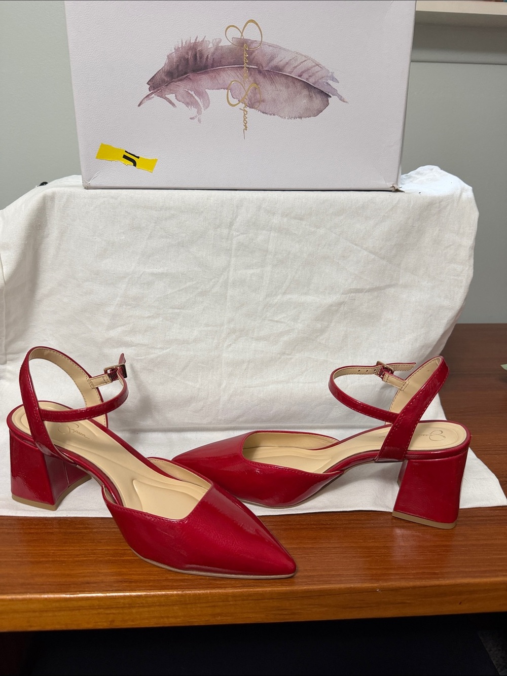 Jessica Simpson Red Pointed Block Heel Ankle-Strap Pumps